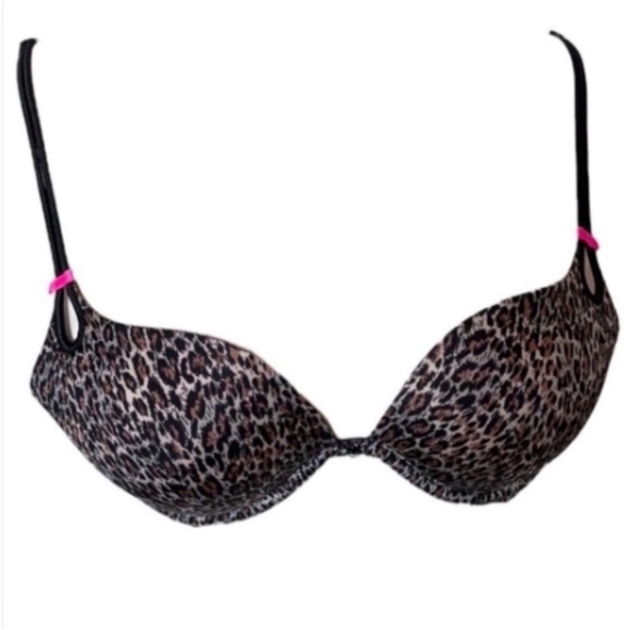 Victoria’s Secret Bra Leopard Print Animal Push Up Black Tan Sexy Little Thing - Picture 1 of 16